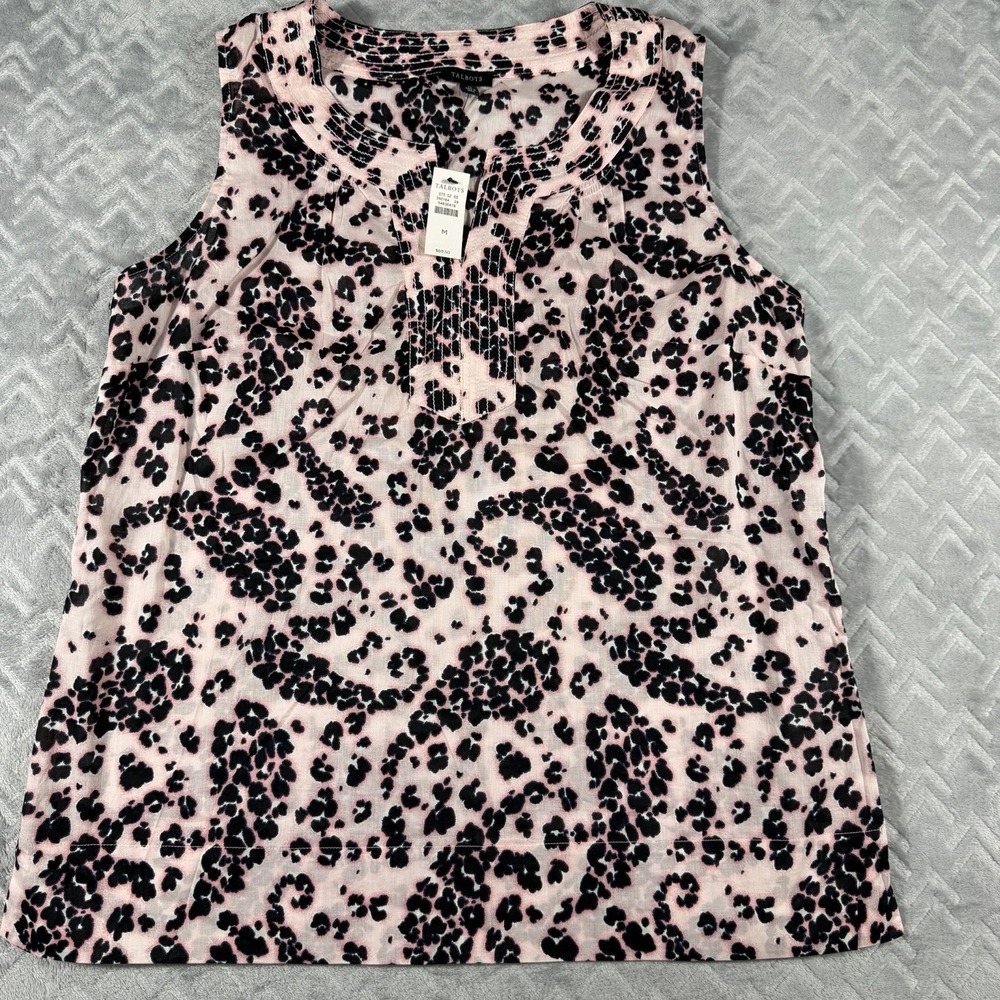 Talbots Women Pink Black Leopard Print Paisley Sleeveless Blouse Medium New Tags
